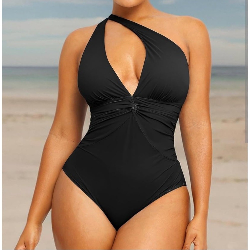 Shapellx Women Black Tummy Control One Piece Swimsuit 3-Way Neckline XL NWT